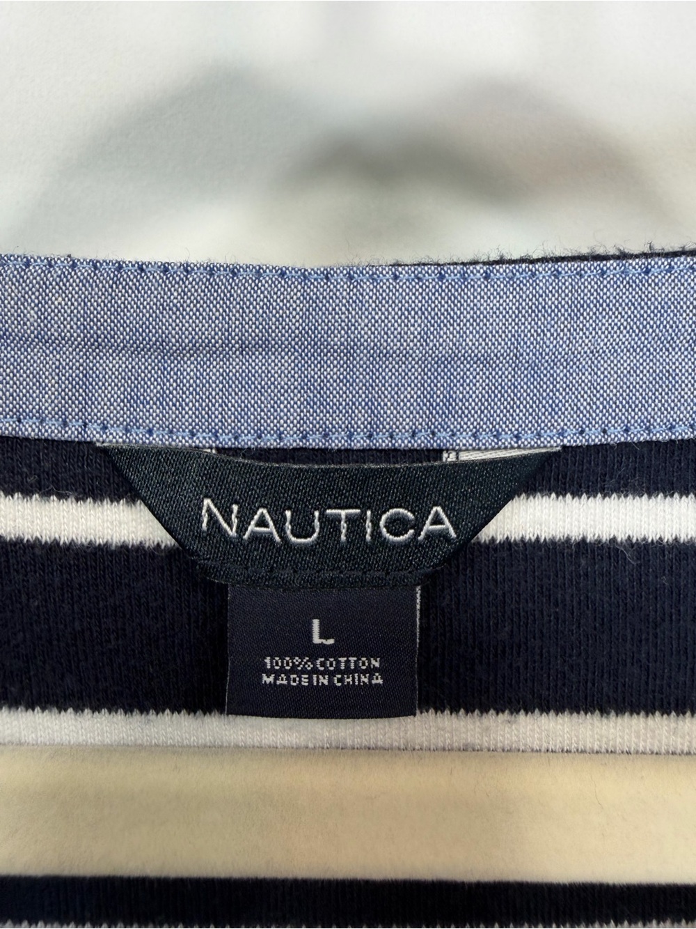 Nautica 100% Cotton Navy & White Striped Roll Sleeve Top Size Large - Picture 7 of 11
